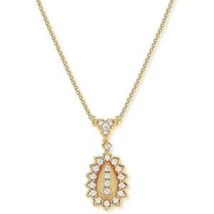 14K Gold Plated Oval Pendant Necklace Cubic Zirconia Pearl Vintage Style